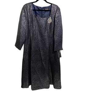 Giovanna Dress Womens Size 18 Navy Blue Evening Brooch Holiday Party Elegant New